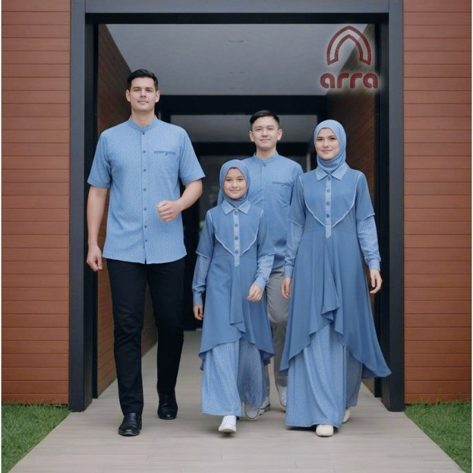 Baju Sarimbit Lebaran Dhuha Biru Denim Couple Keluarga - Gamis Koko Fashion Muslim Kekinian Terbaru