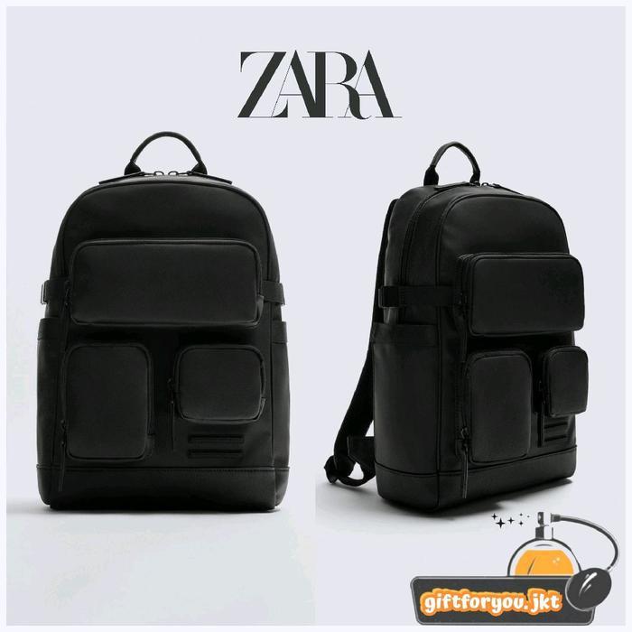 Tas Ransel Pria Zara Original Cowok Laki-Laki Man Backpack Rubberised Men Bag With Luggage Strap Tas