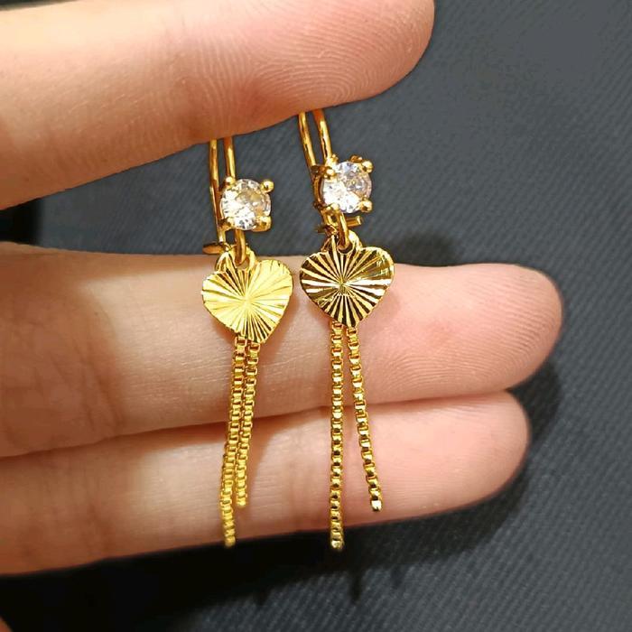 Asli Titanium Anting Desy Wanita Motif Juntai Love Gold Perhiasan Titanium Original Anti Luntur deng