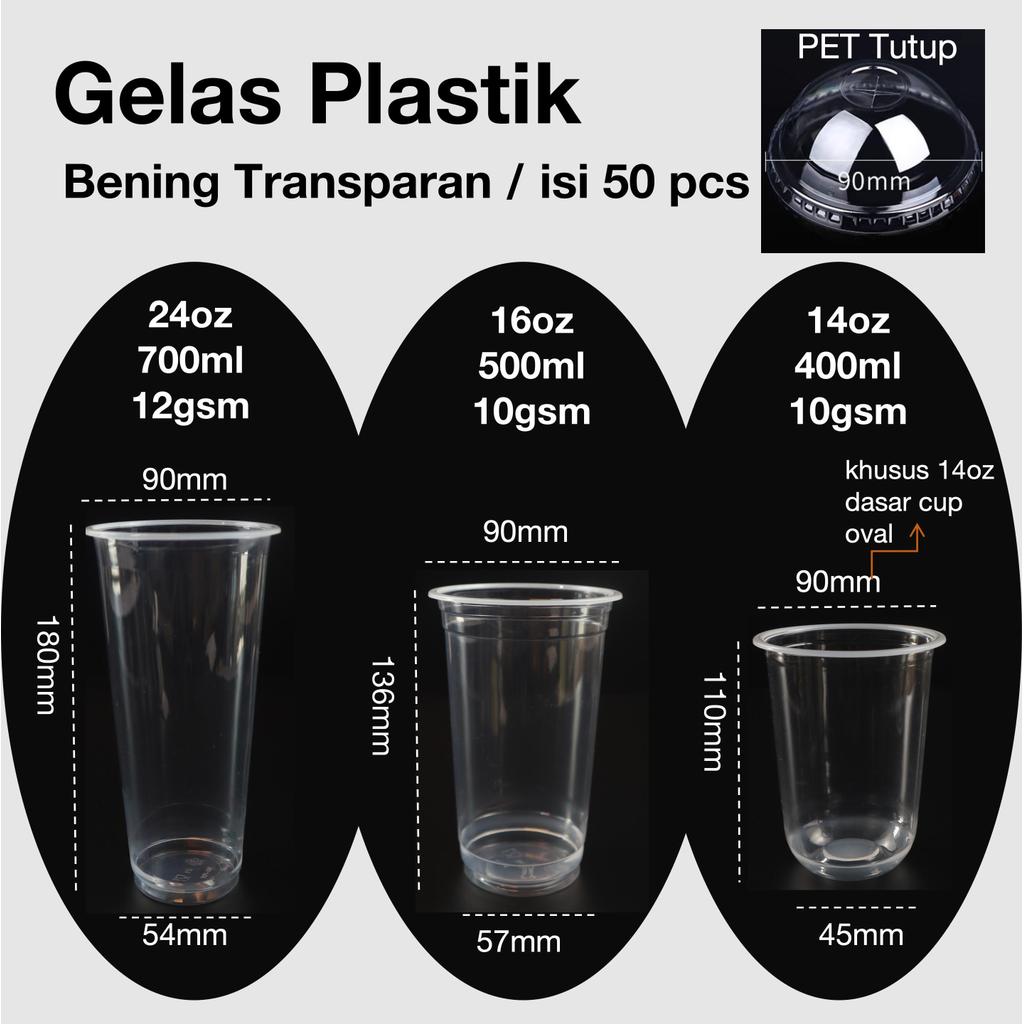 [50pcs] Gelas Plastik 14oz 16oz 24oz cup diameter 90mm+Tutup / Gelas Plastik Tebal /Gelas PP Bening/