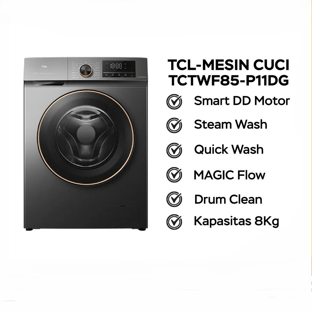 MESIN CUCI FRONT LOADING TCL TWF85P11DG 8KG INVERTER