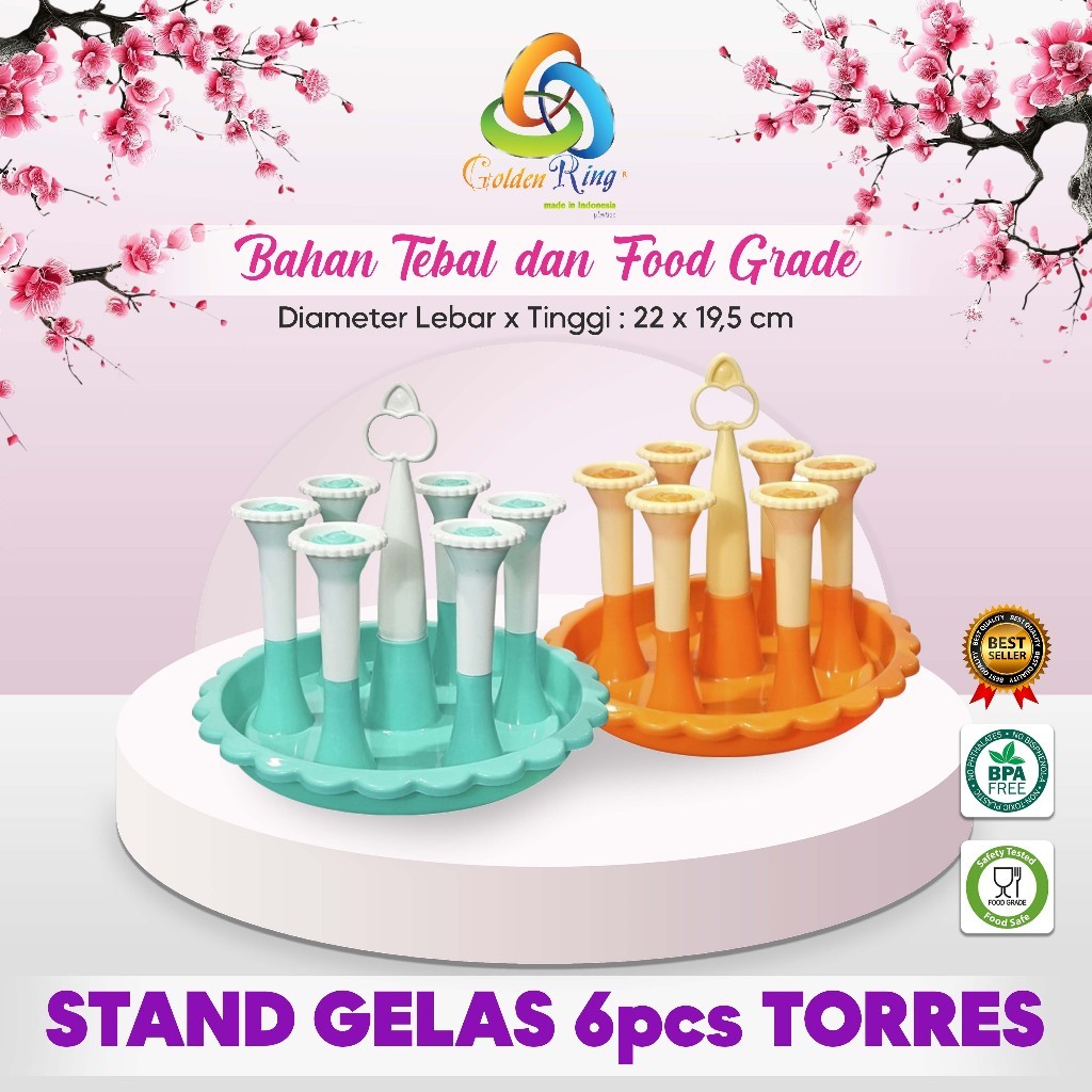 SALE STAND GLASS TORRES / Stand Glass Plastik / Tempat Gelas 6 stick / Rak Gelas 6 stick