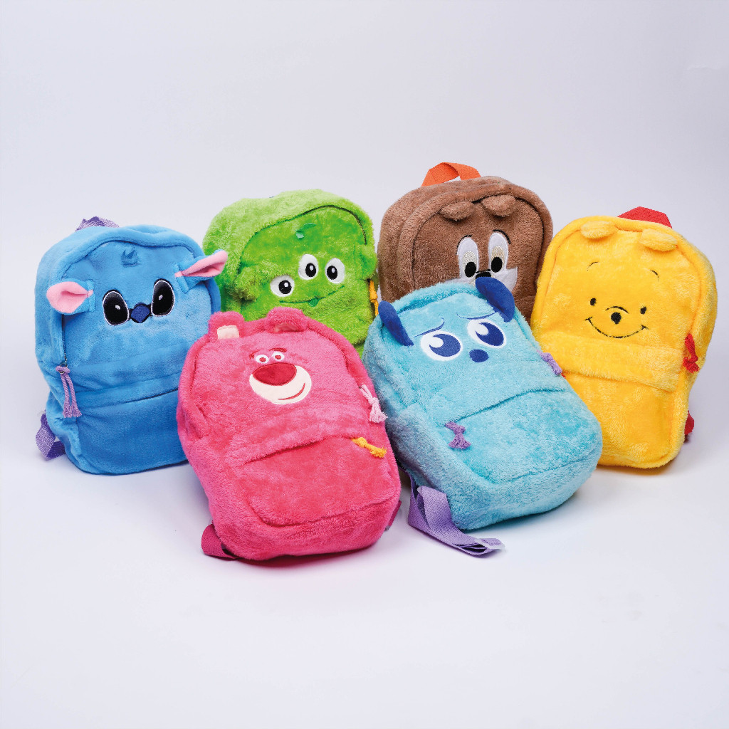 TERHITS BOO Tas Ransel Disney Plushie Karakter Lotso Monster Mini Inc Pooh Backpack Viral Bulu Lucu 