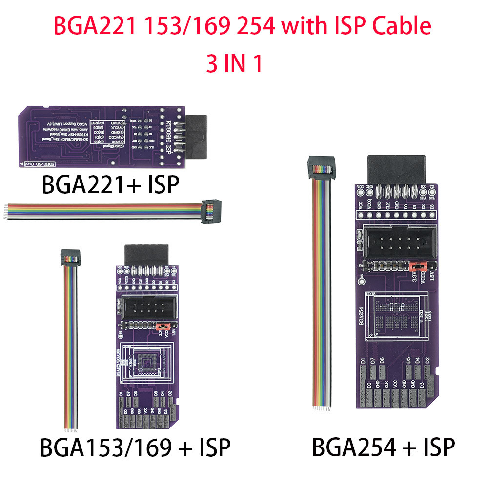 100% Original BGA254 BGA153169 BGA221 Simple Reang and Writing Board SDEMMC RT809HISP Flywire Adapte