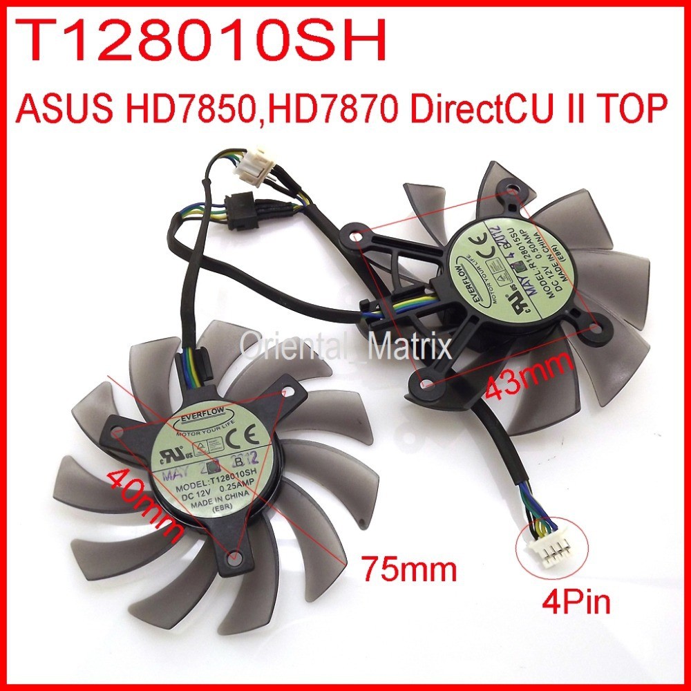 2pcs/lot T128010SH DC 12V 0.25A,0.50A 75mm For ASUS HD7870 HD7850 DirectCU II Graphics Card Cooling 