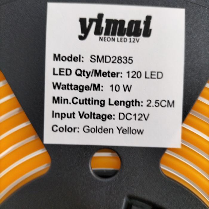 YIMAI lampu LED neon flex YIMAI DC 12 V 5 M warna golden yellow