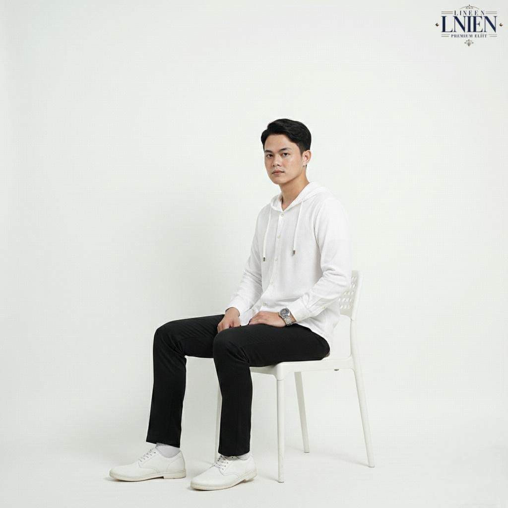 HENLEY Exclusive Kemeja Kerah Hoodie shirt Linen pria Lengan panjang Slim fit Series korea Style Baj