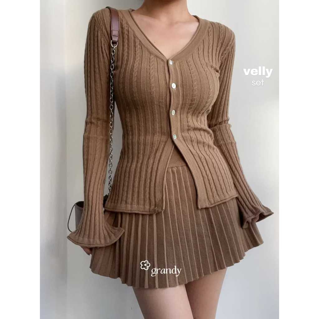 Atasan Wanita Velly Cardi Knit Hornet Coklat Tua Termurah