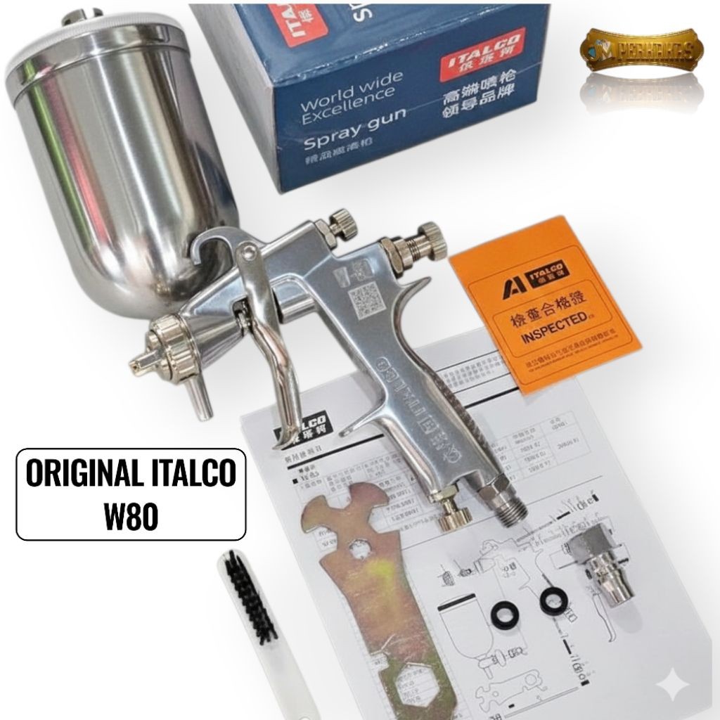 Spray Gun Italco W80 Original – Premium Top Cup Stainless | Nozzle Presisi Finishing Halus