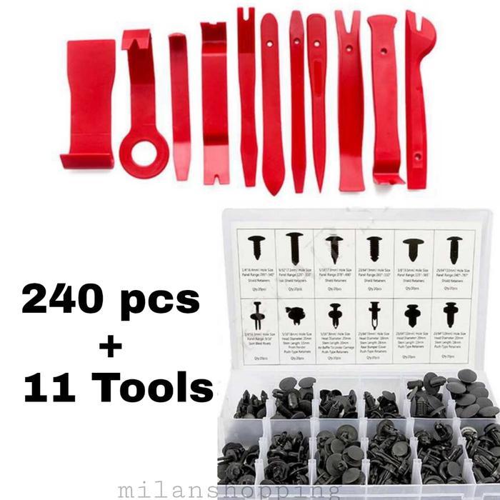 Set Kancing Klip Bumper Bemper Mobil Spakbor Honda Nissan Toyota - 240+11 Tools
