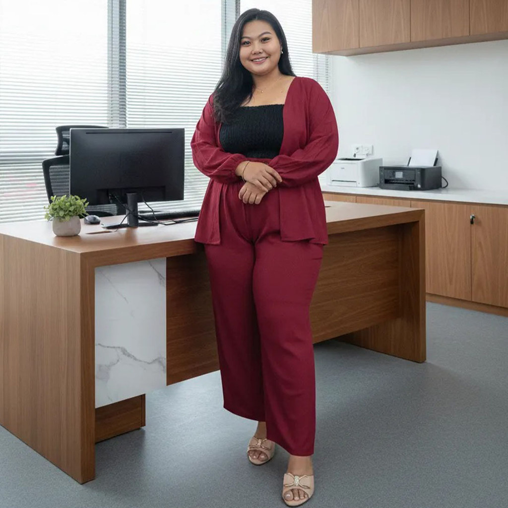 Setelan outer kiyowo jumbo Bali wanita polos oneset