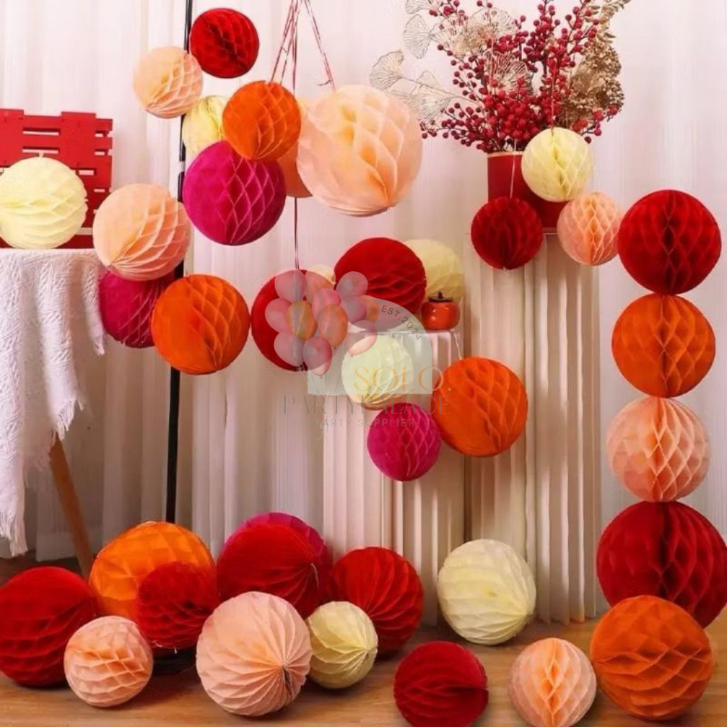 (YM) LAMPION HONEYCOMB LIPAT LAMPION BALL GANTUNG WARNA WARNI LAMPION PAPER DEKORASI LANTERN CNY