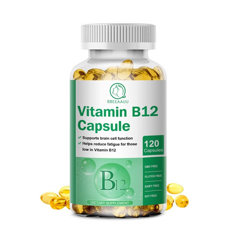 BBEEAAUU Vitamin B12 500mg Capsules 120 Kapsul Suplemen Vitamin Harian untuk Pria dan Wanita Dewasa