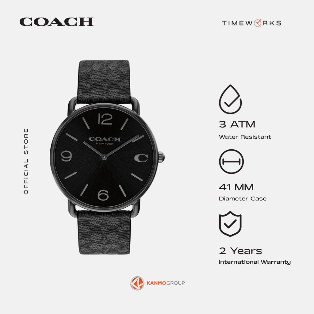 Coach Elliot 2 Hands Black PVC Strap - Jam Tangan Pria - 14602673