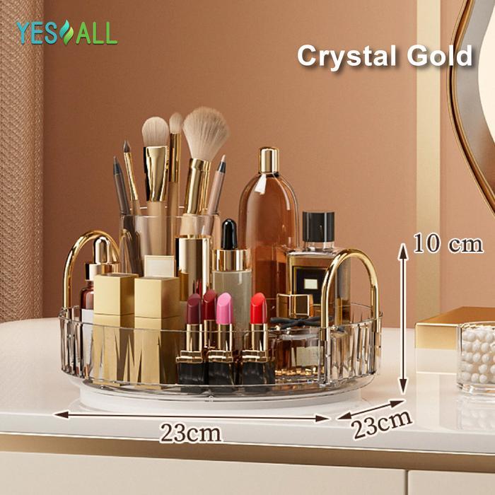 (Glowy Days) YESALL Rak Kosmetik Putar 1 2 3 Susun – Rak Skincare Aesthetic Gold PET Transparan Serb