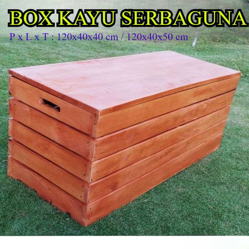 Wooden crate peti bok kotak kayu tempat penyimpanan + tutup 120×40×40-50