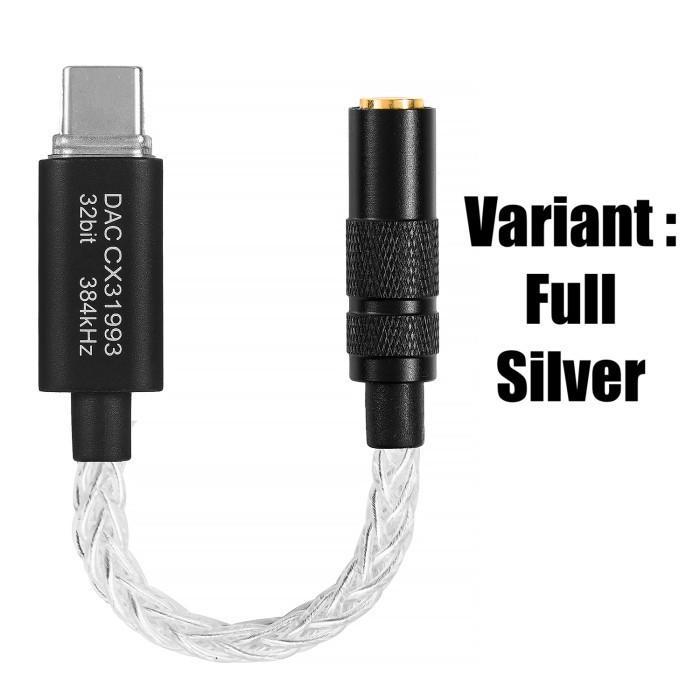 PROMO Conexant CX31993 Pro HiFi DAC Type C to Jack 3.5mm AUX Audio Adaptor - CX31993 Full Silver
