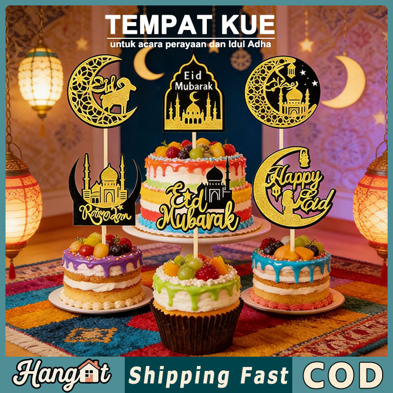 24PCS Cake Topper Kue Idul Adha Hiasan Dekorasi Kue Lebaran Hiasan Kue Cangkir Papan Tanda Kue Idul 
