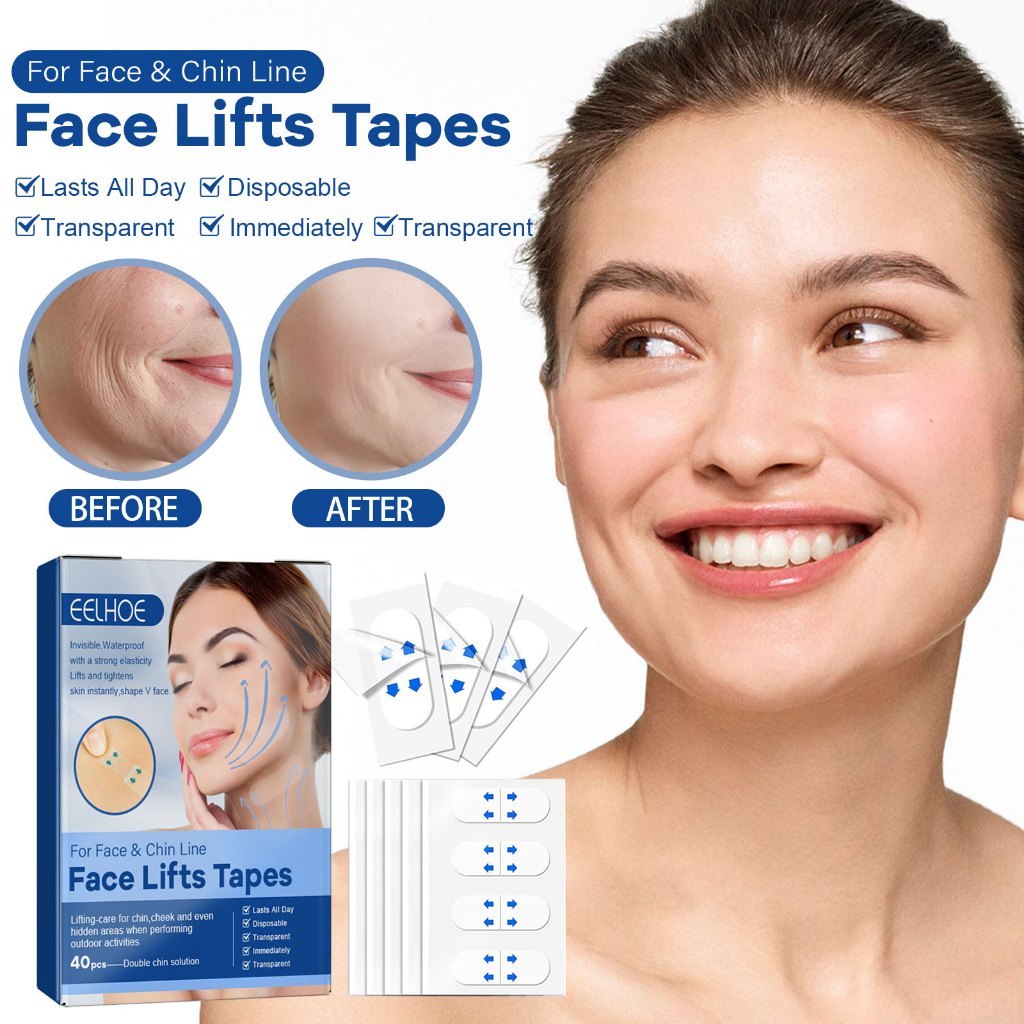 EELHOE Face Lifts Tapes 40pcs Plester Pengencang Wajah Stiker Wajah Anti Kerut Stiker Penirus transp