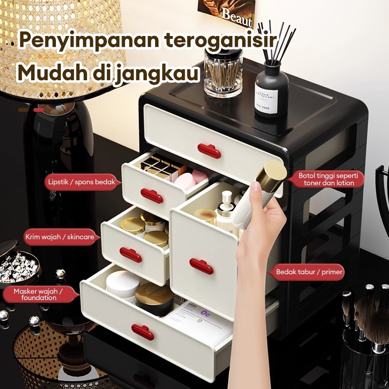 MOSMALL Kotak Penyimpanan Meja Plastik dengan Laci -Organizer Kosmetik/Barang Kecil