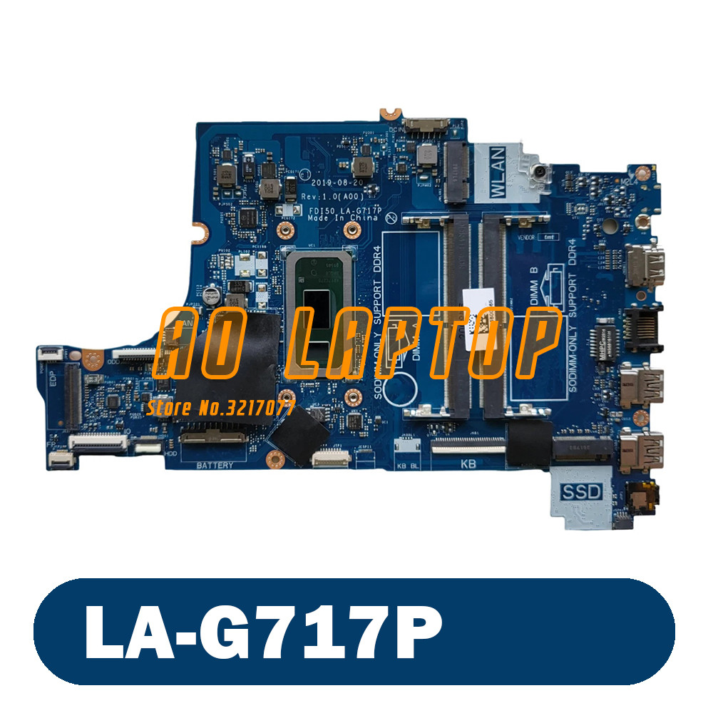 For Dell Vostro 3590 Laptop PC Motherboard - i3-10110U CPU UMA - P43V7 0P43V7 LA-G717P DDR4 Notebook