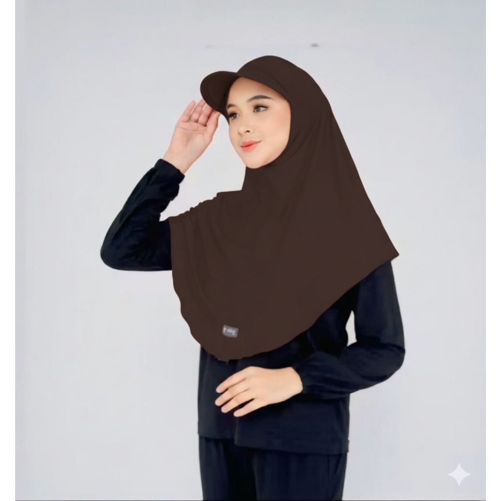 Hijab Sport Topi Warna Coklat Size M dan L