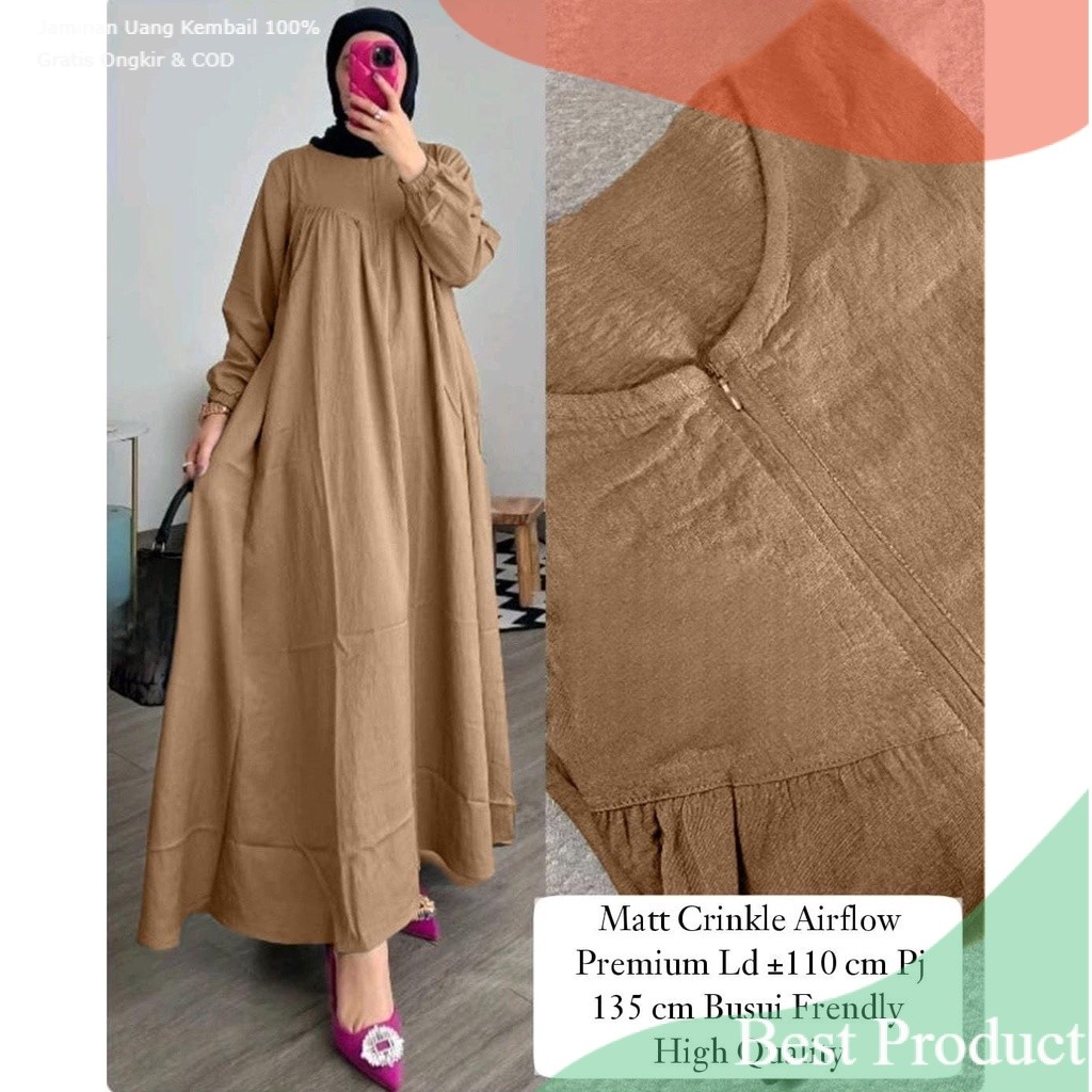 NEW BAJU GAMIS POLOS MODEL SEKARANG - GAMIS BUSUI CRINKLE AIRFLOW PREMIUM - GAMIS MUSLIM DEWASA -GAM