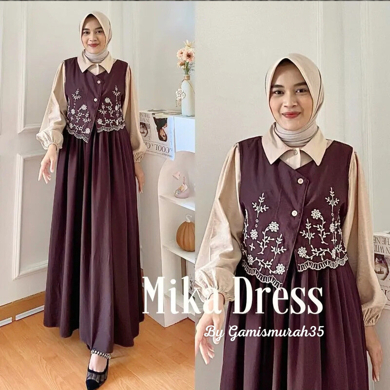 EZMOSHOP Mika Dress Wanita Terbaru Ukuran S M L XL XXL XXXL 5L Gamis Lebaran 2026 Bahan Cotton Linen