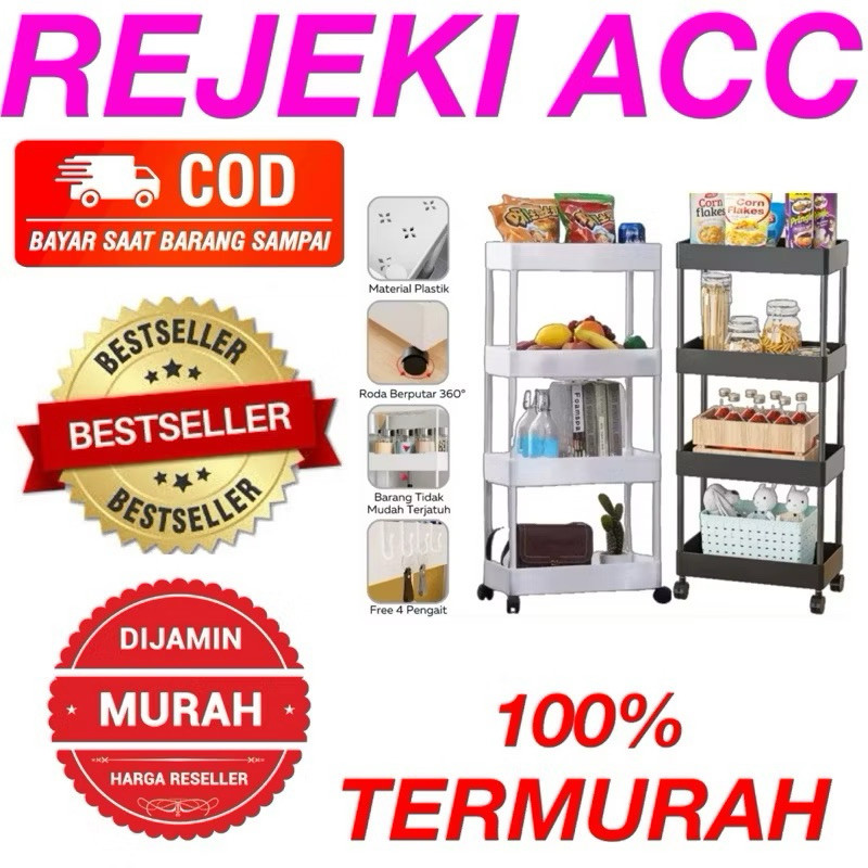 Rak Yeye Serbaguna 4 Susun Dengan Roda 360° / Tempat Penyimpanan Peralatan Dapur Kamar Mandi Ruang T