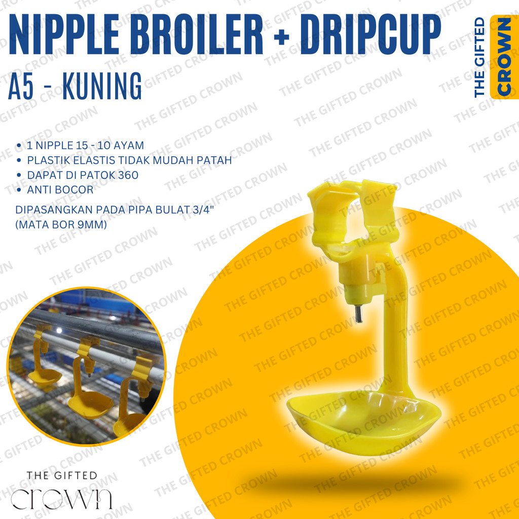 Nipple + Dripcup Ayam/Pipa Bulat/Tempat Minum Ayam/Nipel/ Niple/Nippel/Nipple/Nepel Ayam A5 - Alat T