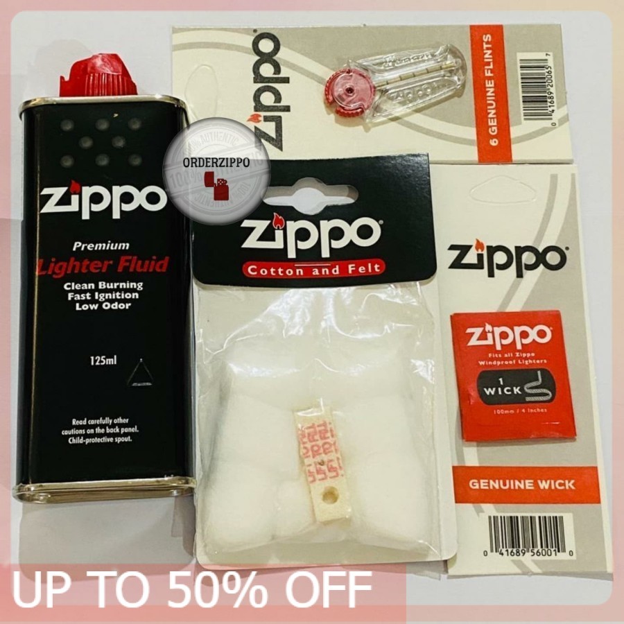PAKET KOMPLIT- MINYAK ZIPPO + BATU ZIPPO + SUMBU ZIPPO +KAPAS ZIPPO MINYAK ZIPPO ISI ULANG KOREK