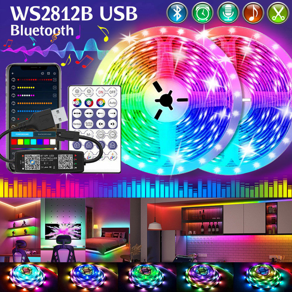 WS2812B RGBIC Bluetooth LED Strip Lights 1-30M 5050 RGB Tape ode Flexible Ribbon DC5V TV Backlights 