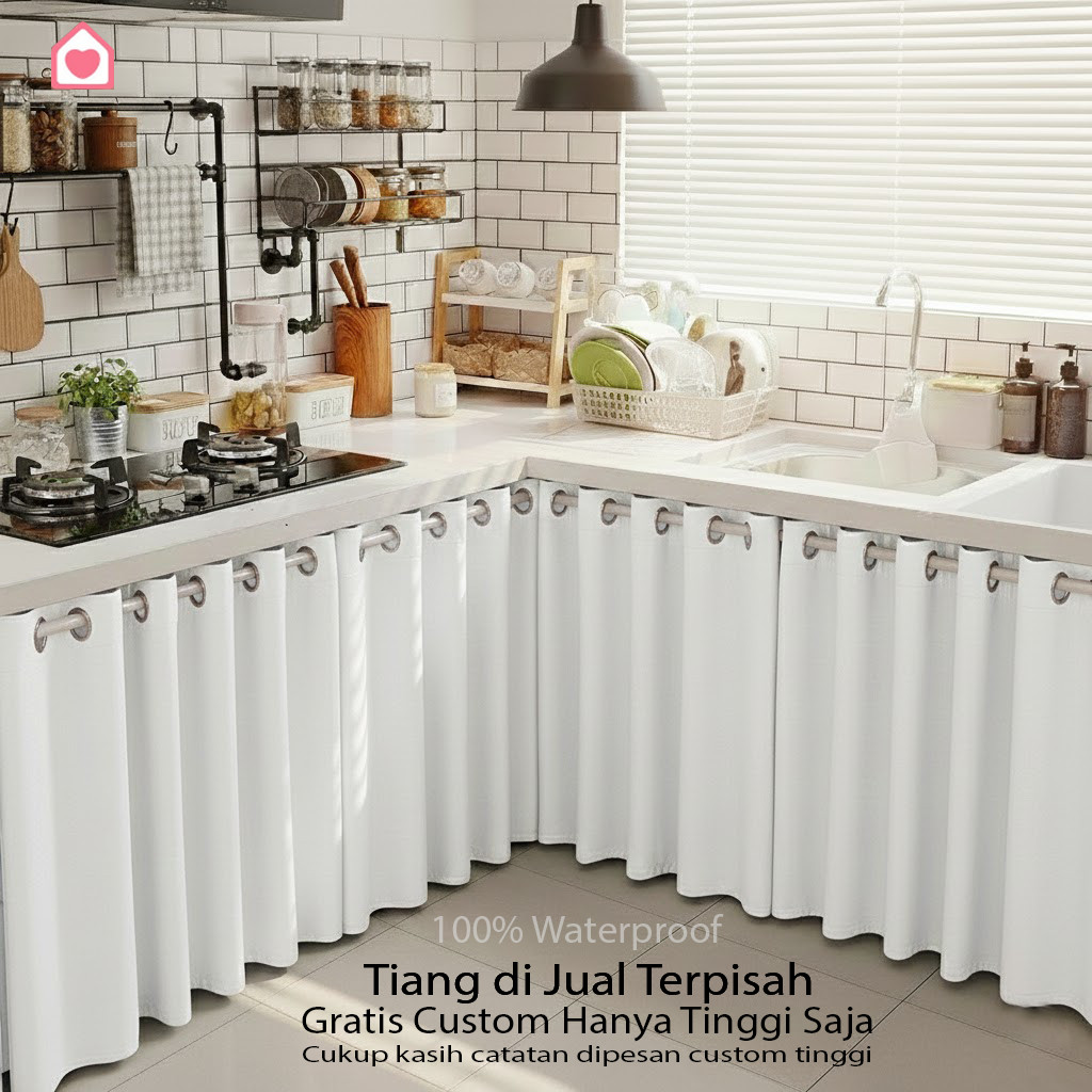 Gorden Kolong Dapur Smokring Waterproof Minimalis Hordeng Tirai Penutup Rak Dapur Anti Air & Minyak