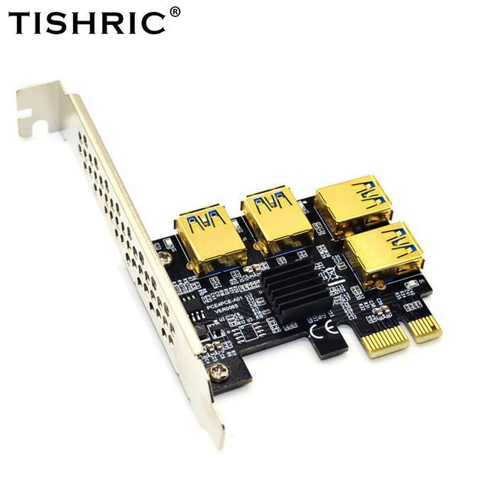 PCIE Splitter PCIE x1 to 4 USB3.0 Mining Riser Adapter