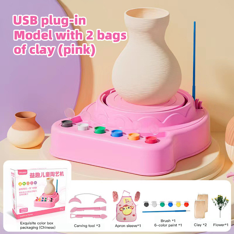 Mesin kerajinan keramik DIY, mainan buatan tangan anak-anak, roda potter mini, kerajinan tanah liat,