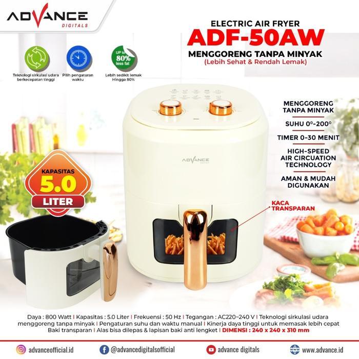 Advance Electric Air Fryer ADF-50AW Transparan Glass 800 Watt Garansi