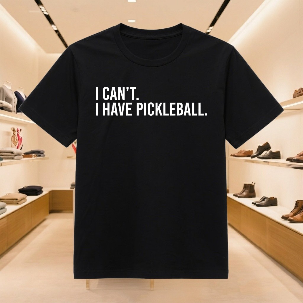Kaos Pickleball Pria I Can't I Have Pickleball Baju Olahraga Santai Unisex Bahan Adem Lembut Hitam P
