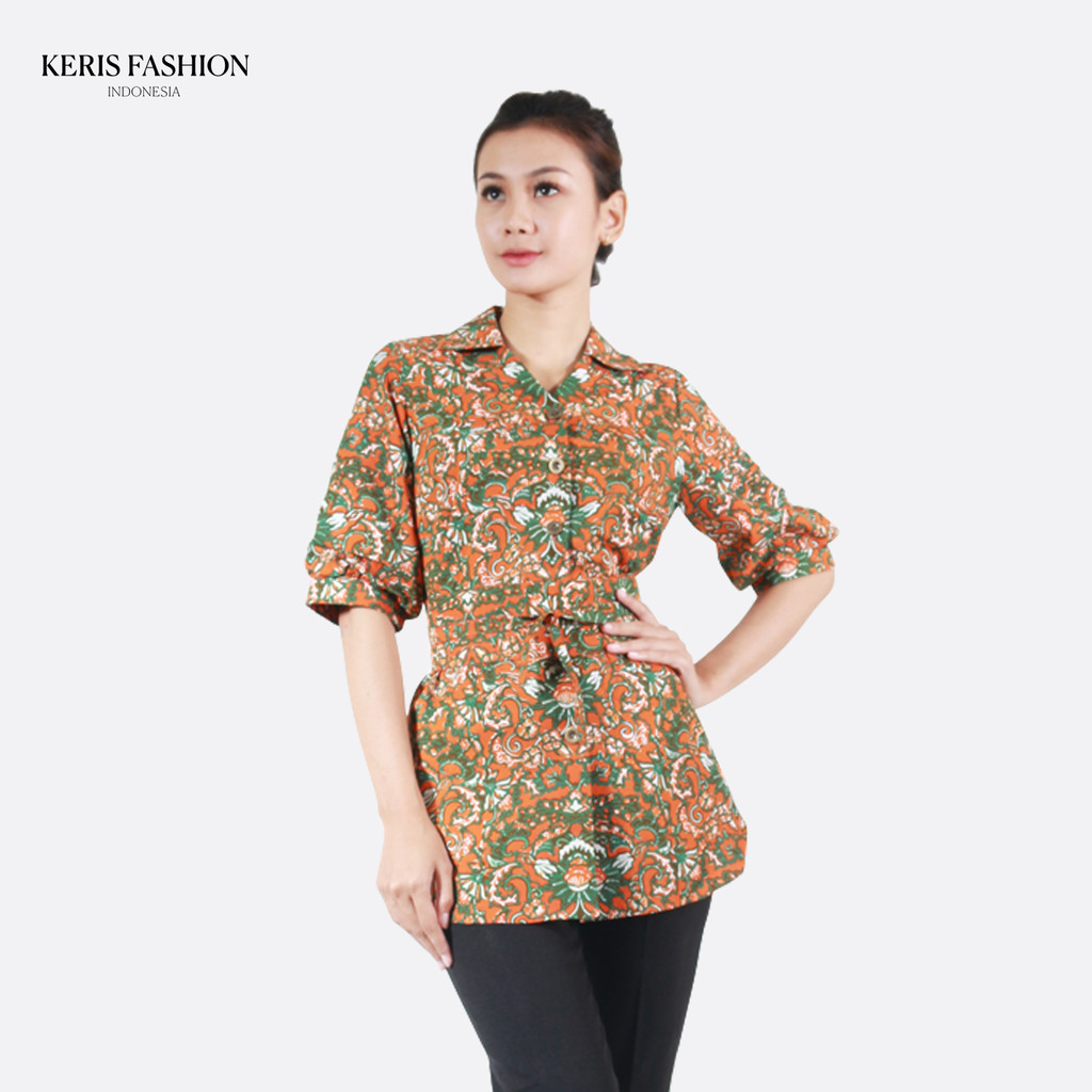 Keris Gallery Blouse Batik Cap Wanita Lengan Pendek Balon Serbaneka