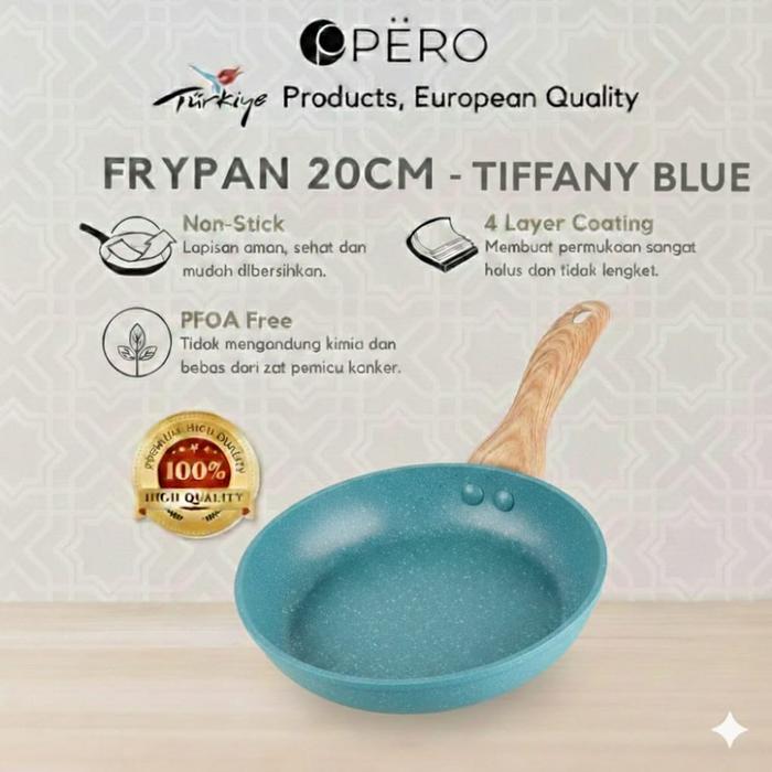 [BEST DEAL] Pero Frypan 20cm Nonstick Granite Wooden Handle/ Wajan Tanpa Minyak - Blue