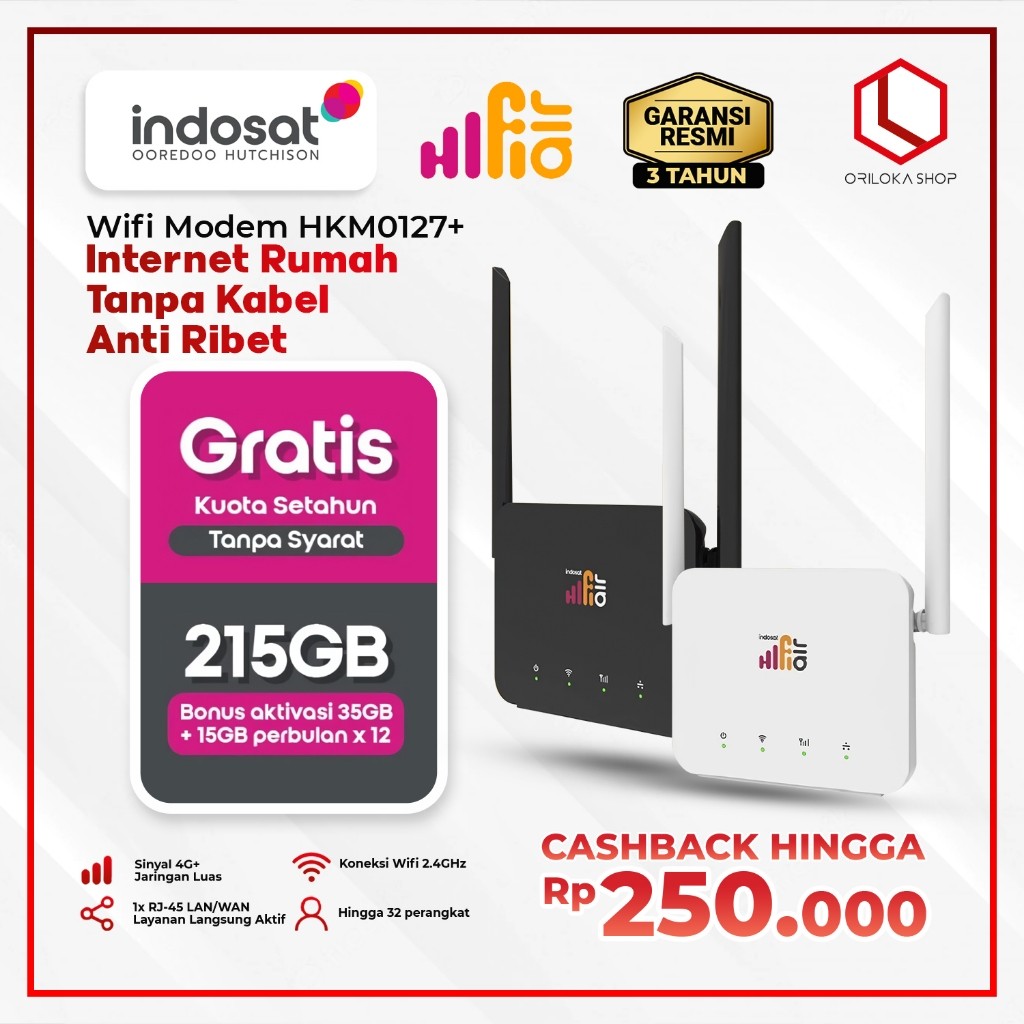 READY Indosat HiFi Air HKM0127+ Wifi Modem 4G LTE  Free 215 GB 12 Bulan - UNLOCK