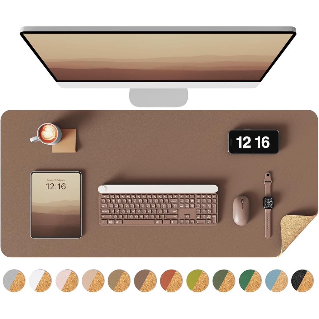 Eco Cork Desk Pad Protector,Leather Desk Mat,Double-Sided Desk Pad,Large Mouse Pad,Waterproof Desk B