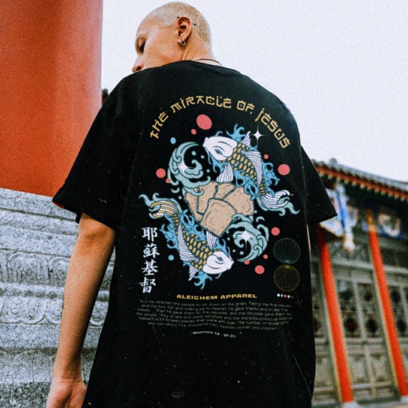 COD KAOS ROHANI KRISTEN 5 ROTI 2 IKAN JAPANESE STREETWEAR