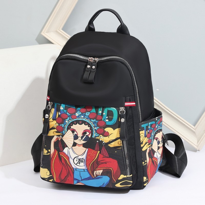 Ransel Tas Wanita Sastra Gaya Nasional Ransel Fashion Oxford Kain Tas Sekolah Wanita