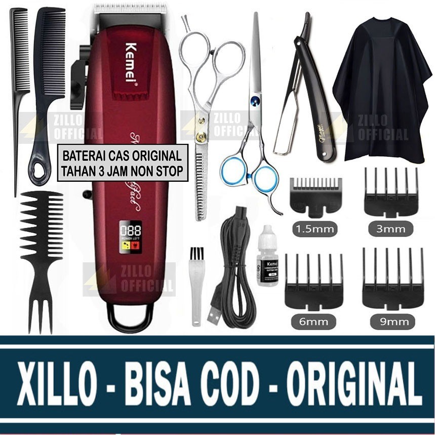 XILLO - Mesin Alat Cukur Rambut Cas Barbershop KEMEI PG-2600 Indikator Baterai LCD Display ORIGINAL