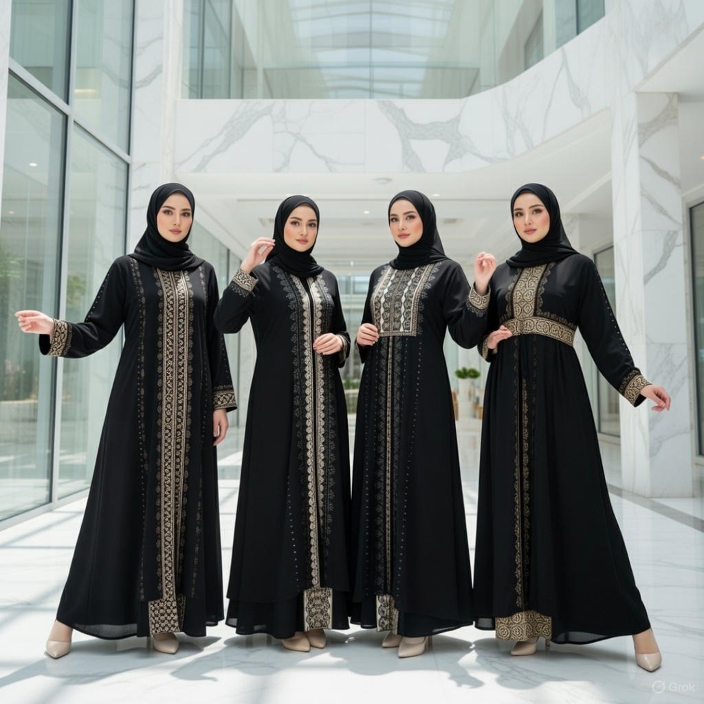 Gamis Abaya Jumbo Premium Import Turki Warna Hitam Elegan Mewah Umroh & Lebaran Wanita Muslimah