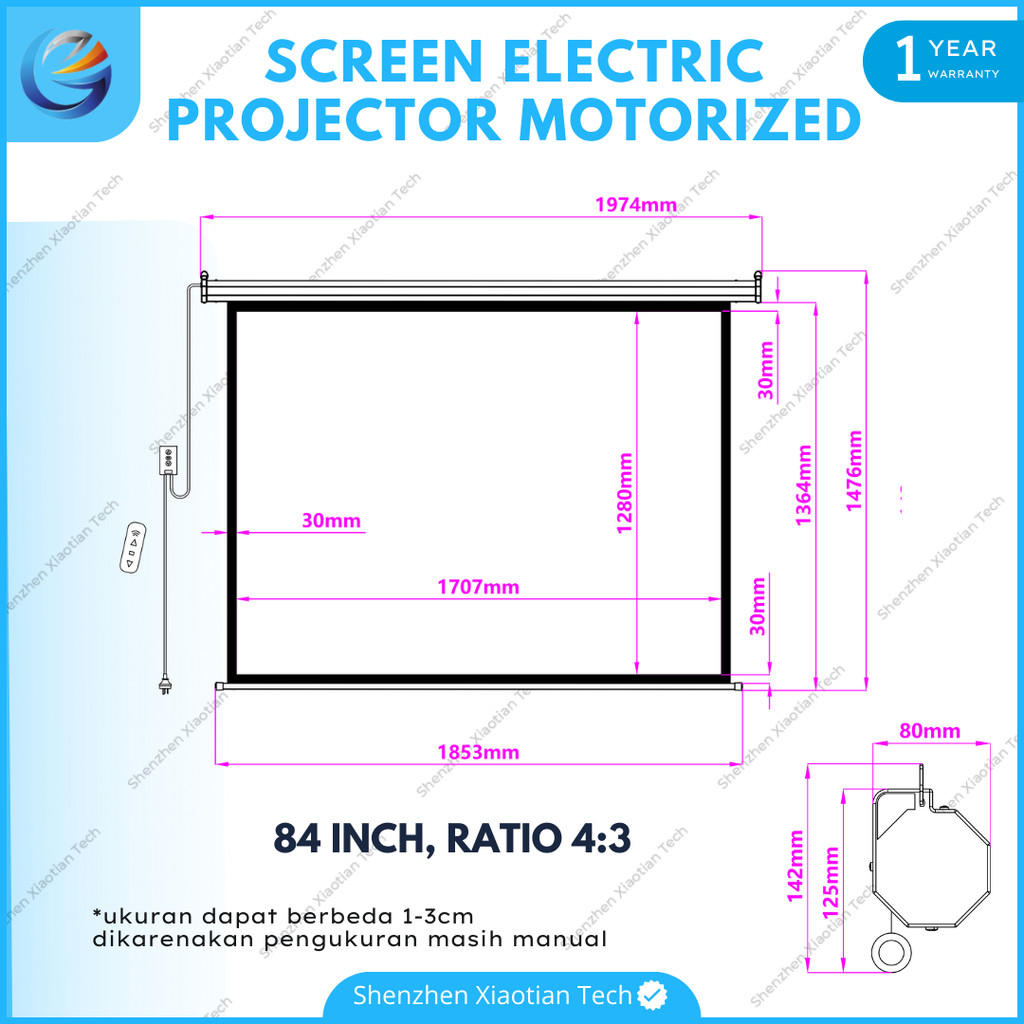 Layar Proyektor Motorized 84 Inch 16:9 dan 4:3  | Layar Proyektor Elektrik | Layar Projector Otomati
