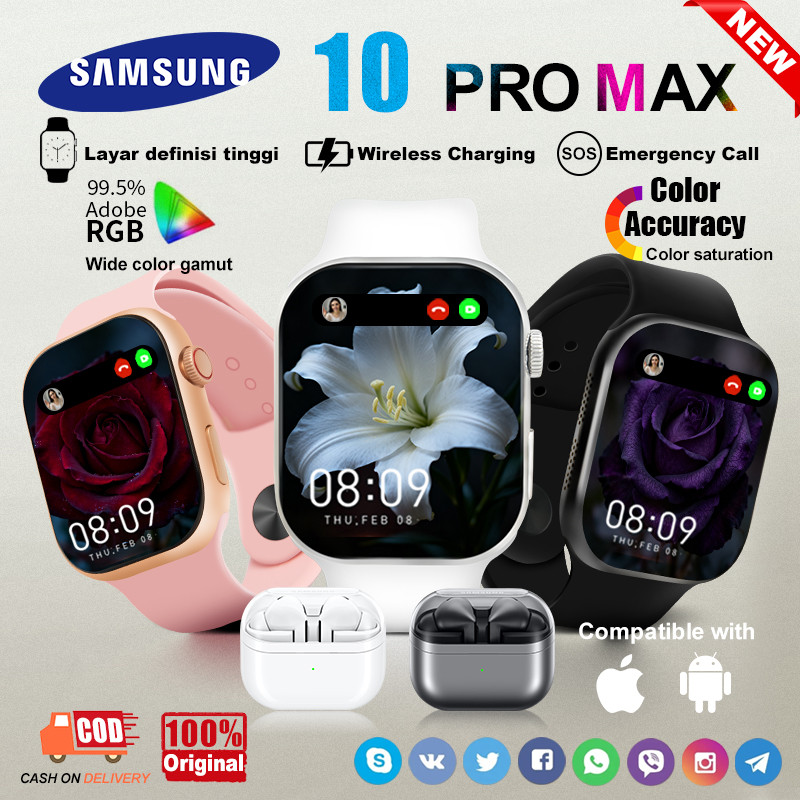 Samsung Smart watch 10 Pro Max Jam tangan asli dengan AMOLED HD 2.2-inci GPS NFC layar tahan air Pan