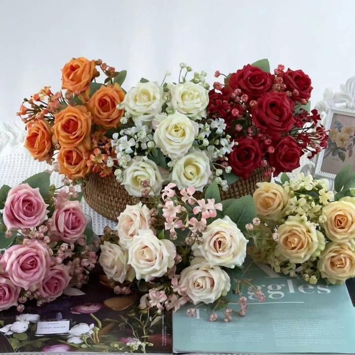 [COD] HANACO - Bouquet bunga BKT 767 ZAMZAM Mawar Artifisial Dekorasi Hiasan Seserahan Buket Palsu -