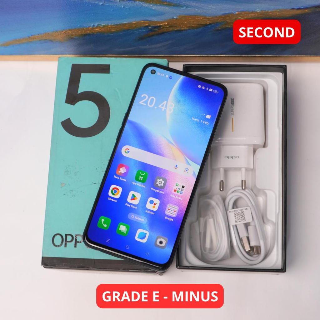 OPPO RENO 5 8/128 GB (4G) GRADE E - MINUS HP SECOND ORIGINAL SINAR MUTIARA CELL