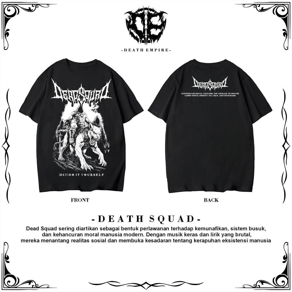 Baju Kaos Netral Terbaru Death Squad Model Casual Distro Kalcer Metal Hitam Putih Biru Merah Cabai A